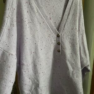 Women's V-Neck Button Sweater - Light Lavender Color